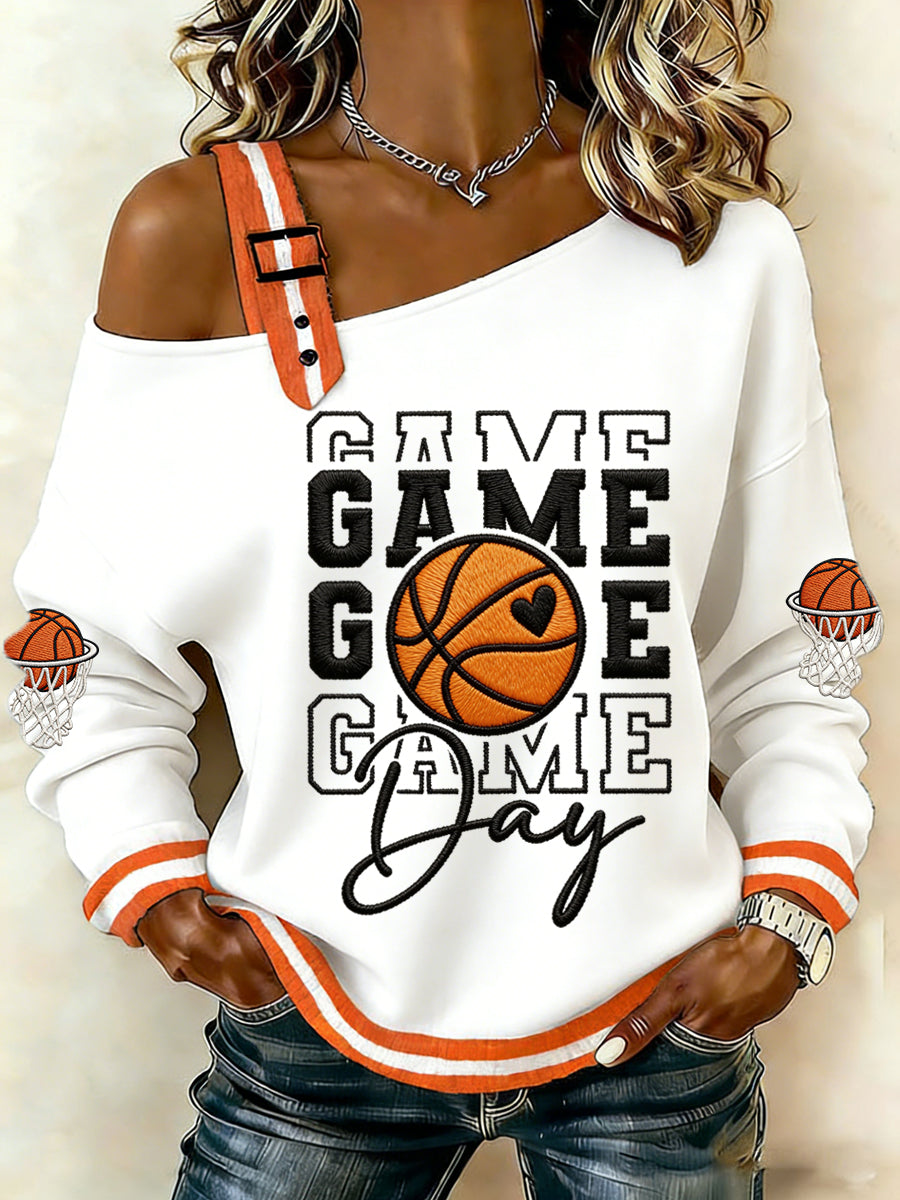 Women's Basketball Gameday Print March Madness Basketball Lovers Casual Off-Shoulder Sweatshirt