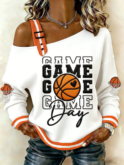 Women's Basketball Gameday Print March Madness Basketball Lovers Casual Off-Shoulder Sweatshirt