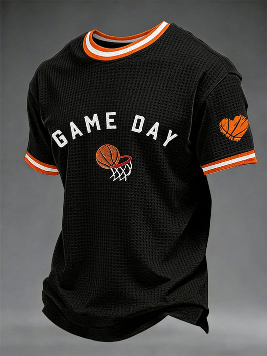 Men's Game Day Print March Madness Basketball Lovers Casual  Waffle Short Sleeve T-shirt