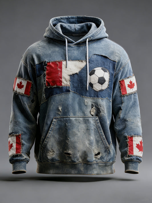 Retro Canadian Flag Soccer Championship Casual Hoodie