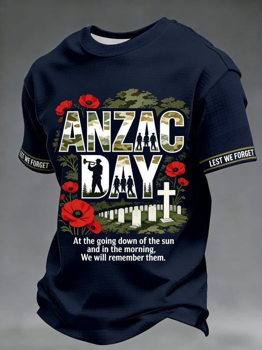 Men's  Australia Anzac Day Lest We Forget Waffle Short Sleeve Top