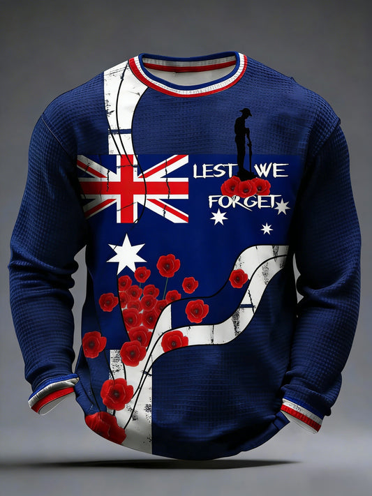 Men's  Australia Anzac Day Lest We Forget  Waffle Long Sleeve T-Shirt