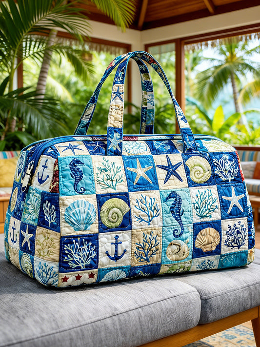 Hippie Ocean Art Printed Quilted Travel Bag