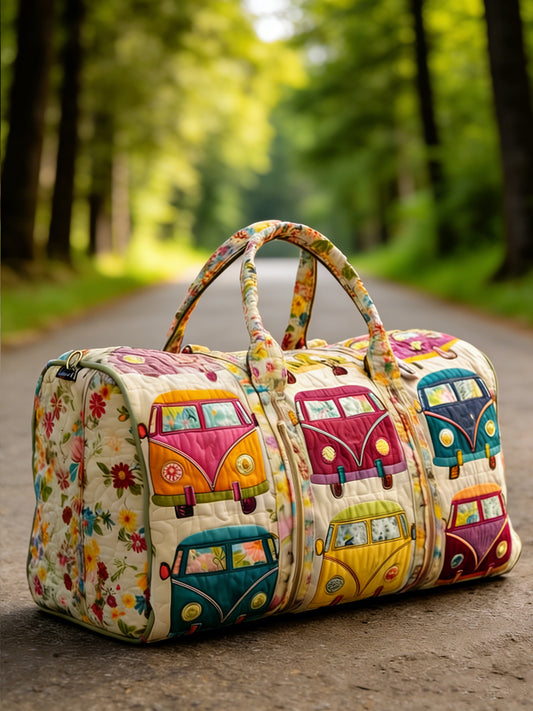 Hippie Floral Art Printed Quilted Travel Bag