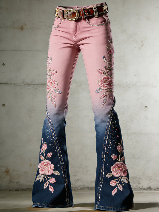 Women's Flower Art Print Flared Trousers
