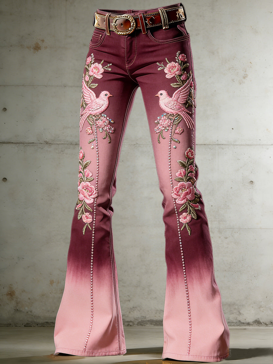 Women's Flower Art Print Flared Trousers