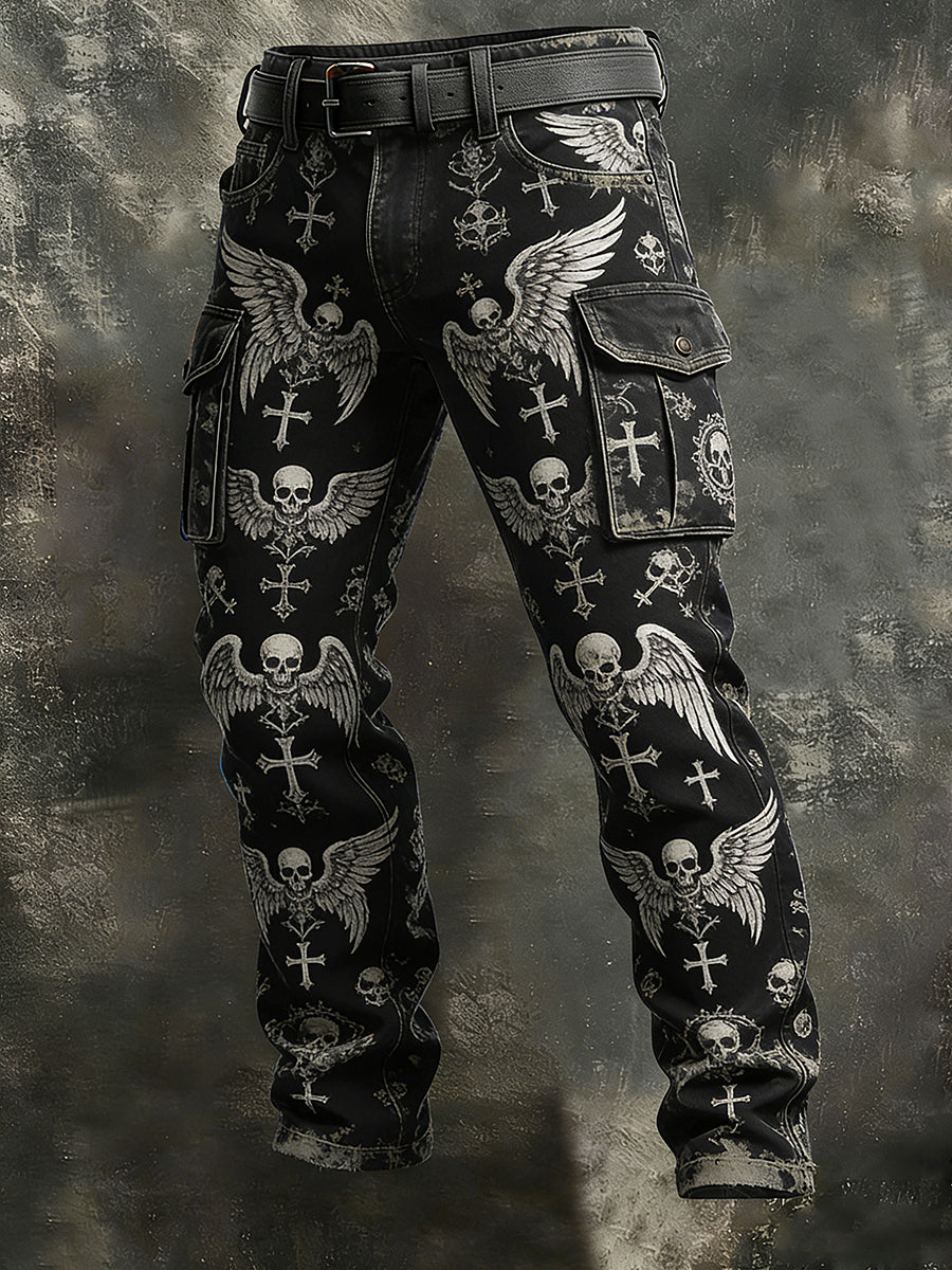 Men's Retro Vacation Business Gothic Skull Art Print Casual Workwear Trousers