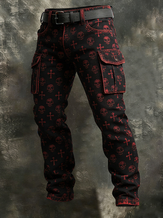 Men's Retro Vacation Business Gothic Skull Art Print Casual Workwear Trousers