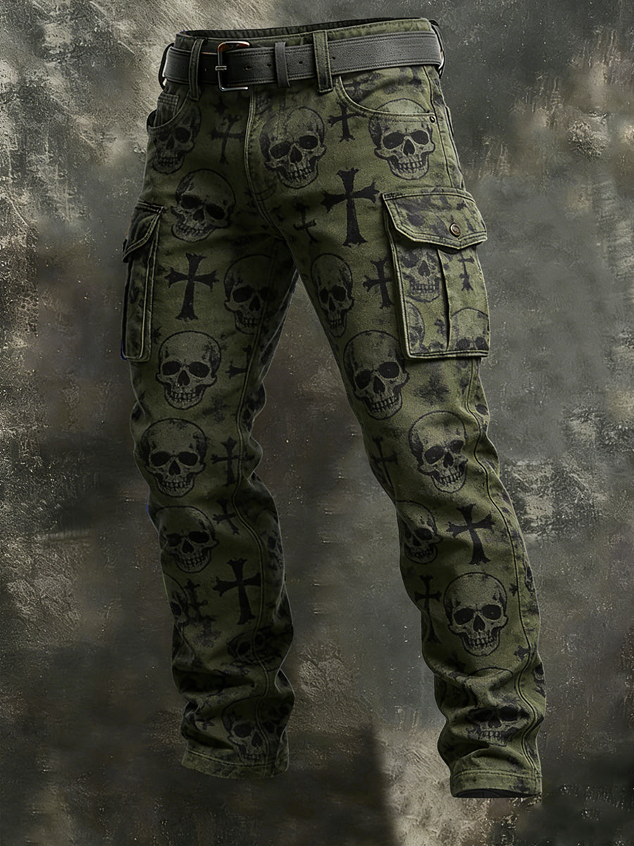 Men's Retro Vacation Business Gothic Skull Art Print Casual Workwear Trousers