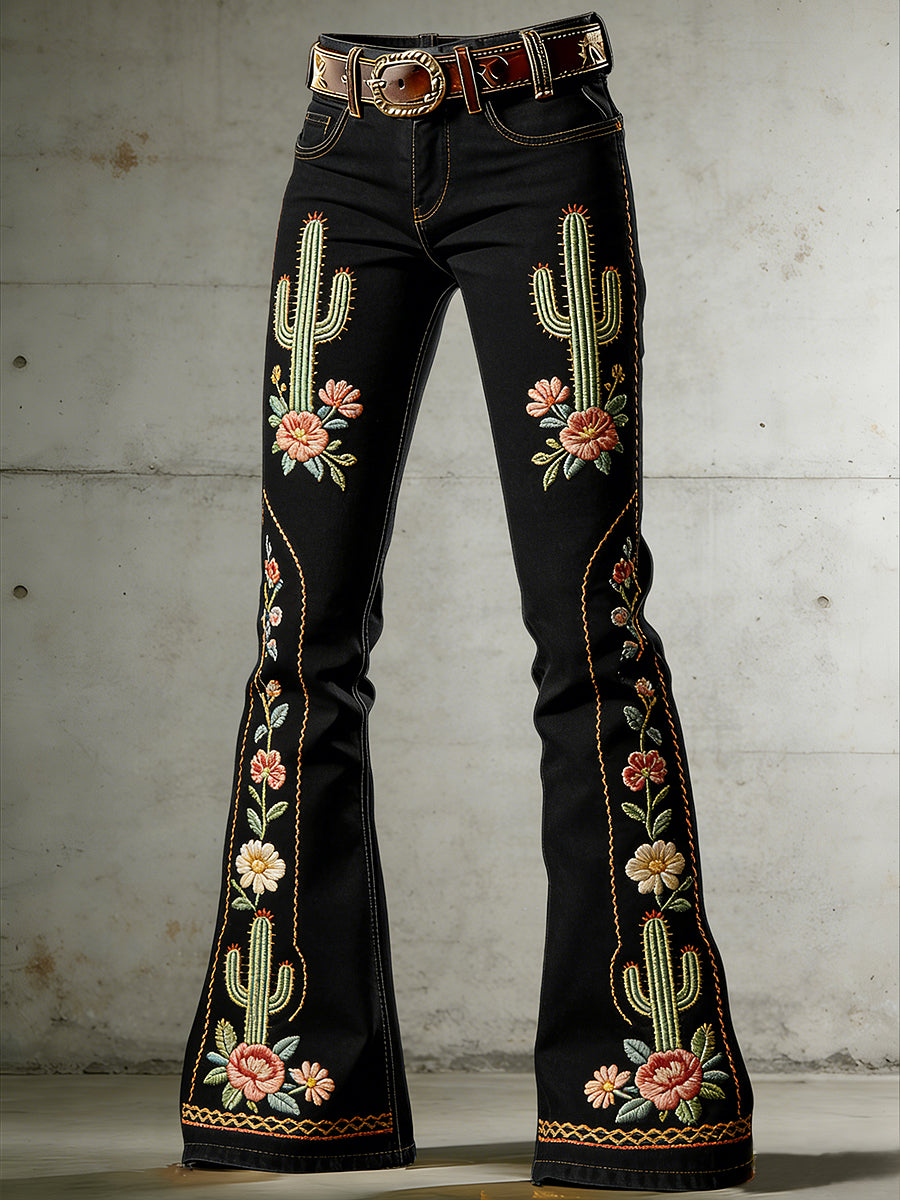 Women's Western Art Print Flared Trousers