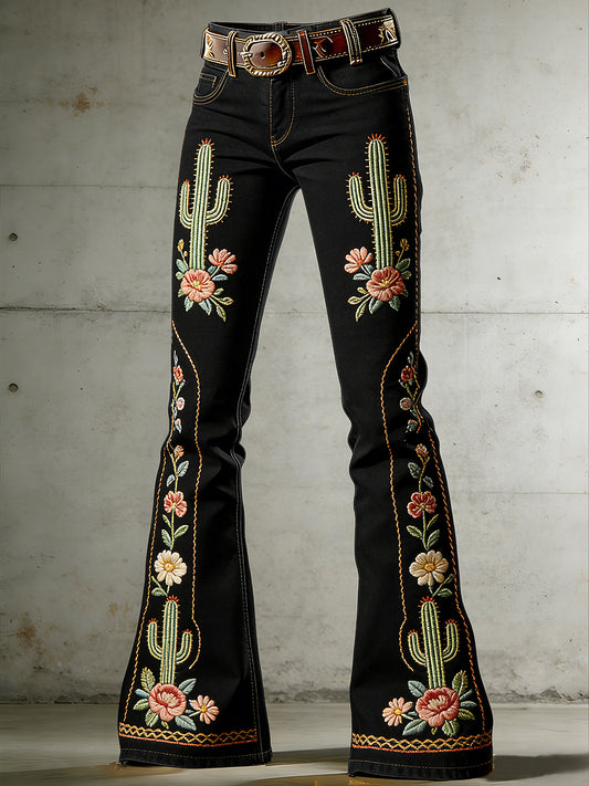 Women's Western Art Print Flared Trousers