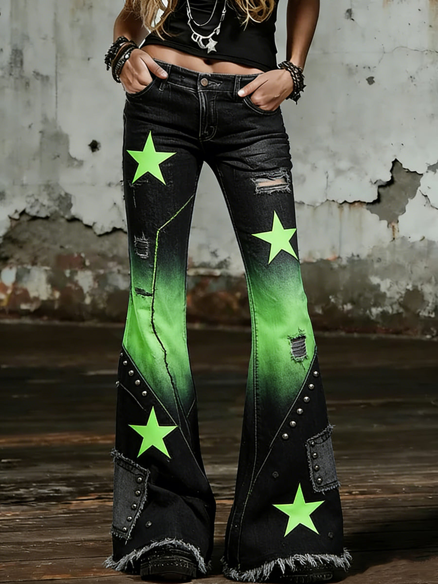 Women's Star Art Print Flared Trousers