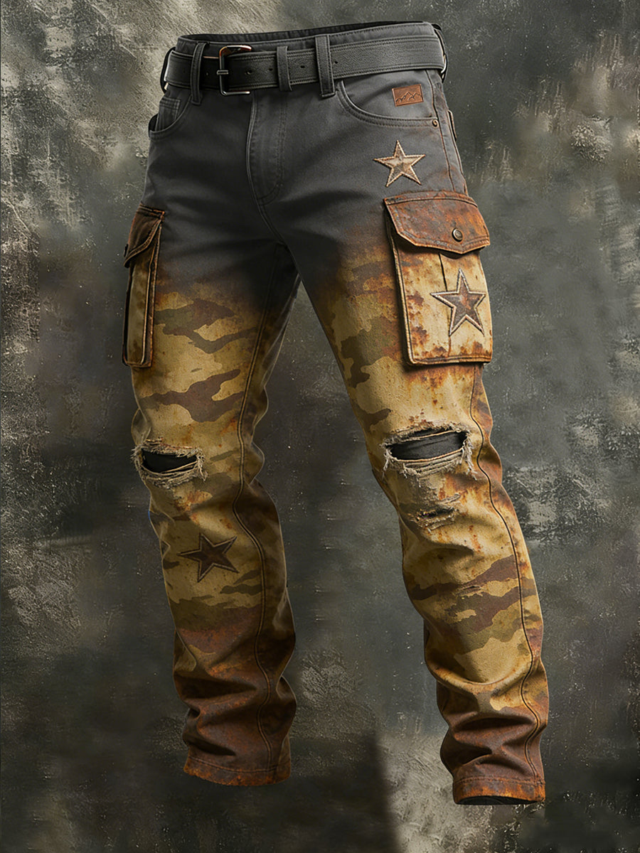 Men's Retro Vacation Business Art Print Casual Workwear Trousers