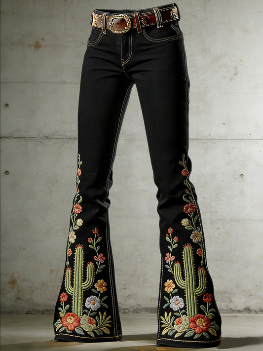 Women's Western Art Print Flared Trousers