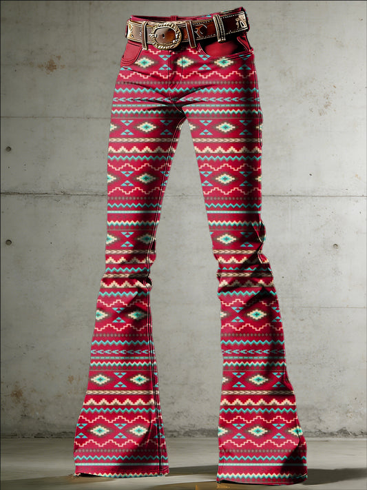 Women's Art Print Flared Trousers