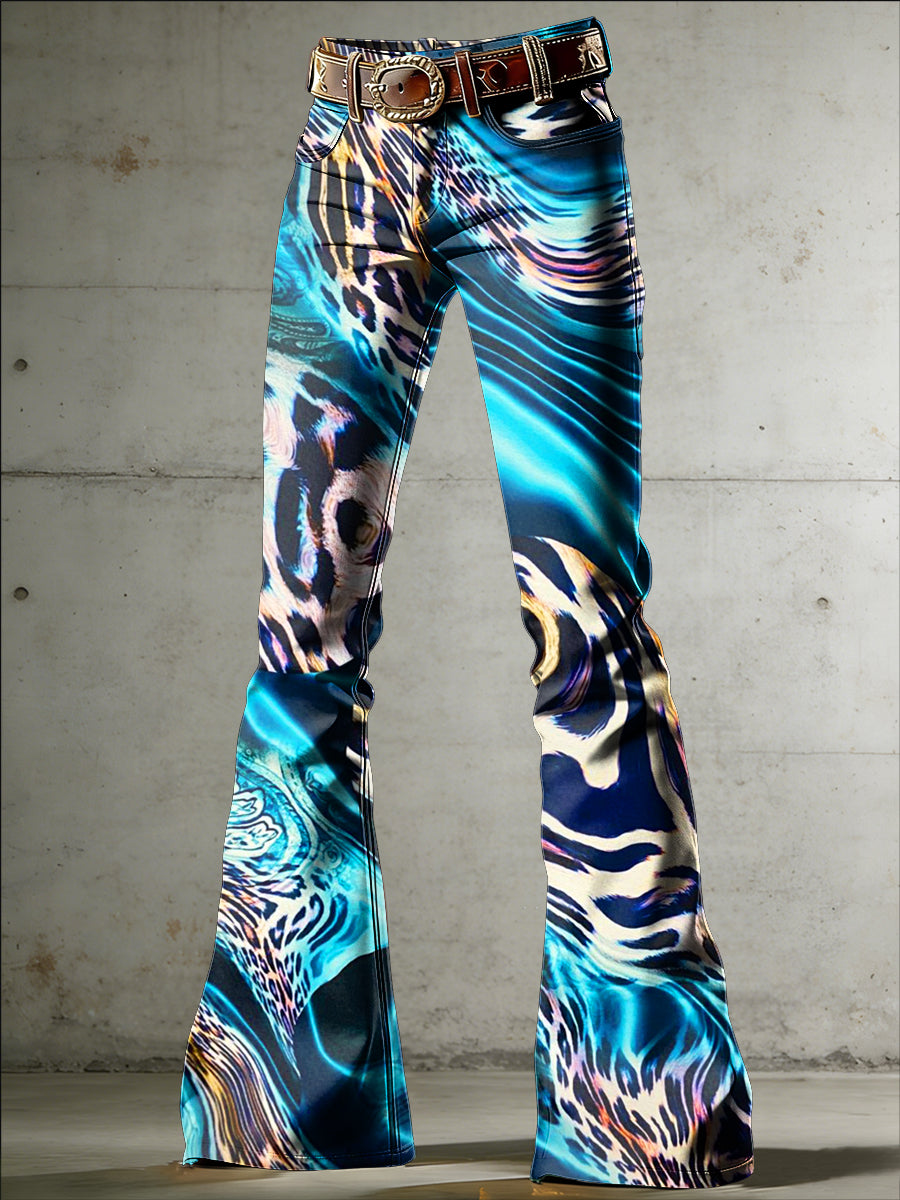 Women's Art Print Flared Trousers