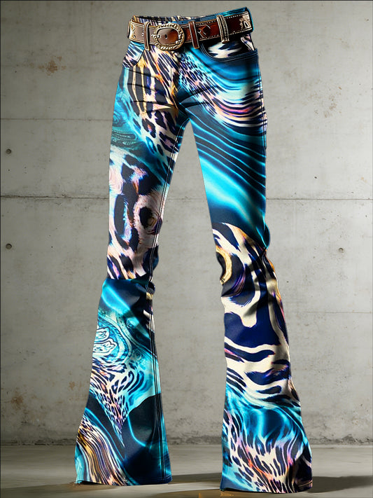 Women's Art Print Flared Trousers
