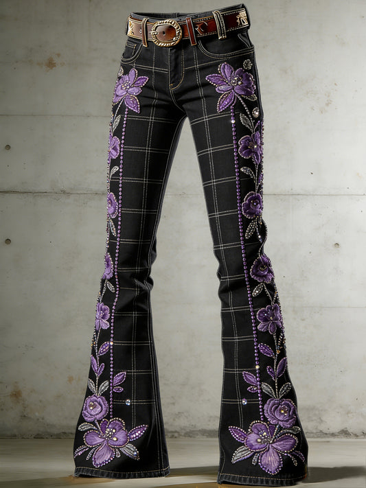 Women's Art Print Flared Trousers