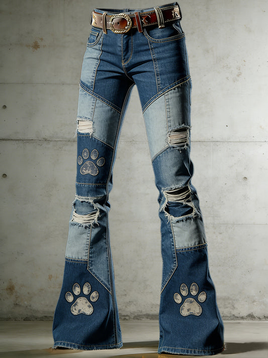 Women's Art Print Flared Trousers