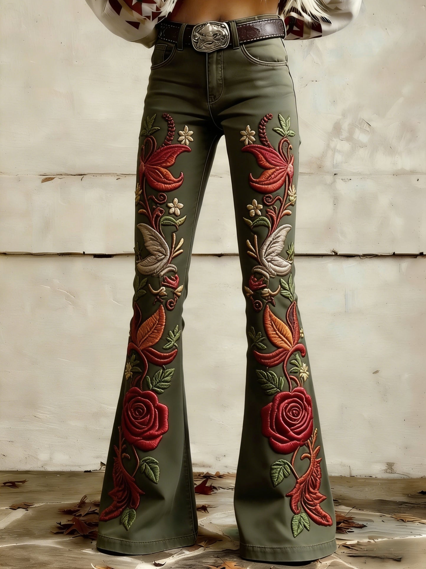 Women's  Floral Art Print Flared Trousers