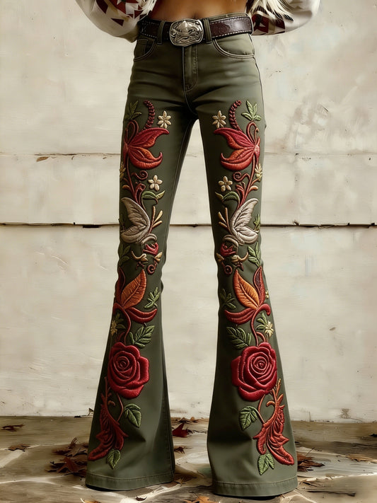 Women's  Floral Art Print Flared Trousers