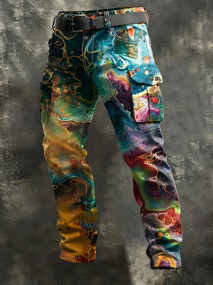 Men's Retro Vacation Business Psychedelic Art Print Casual Workwear Trousers