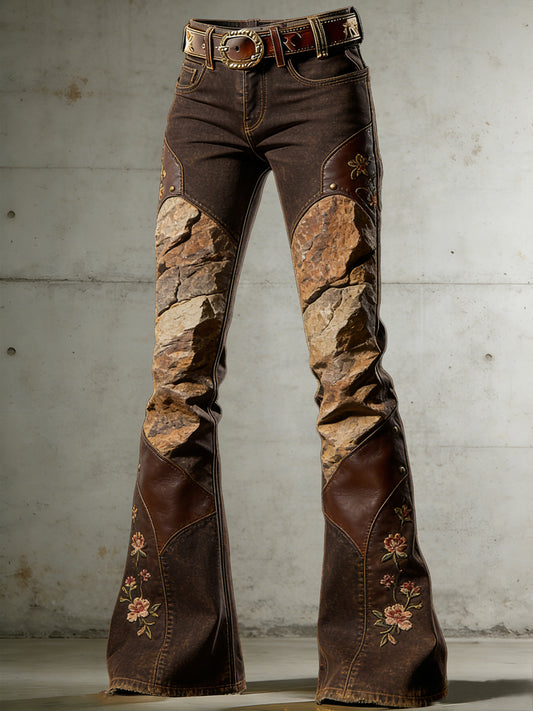 Women's Western Flowers Art Print Flared Trousers