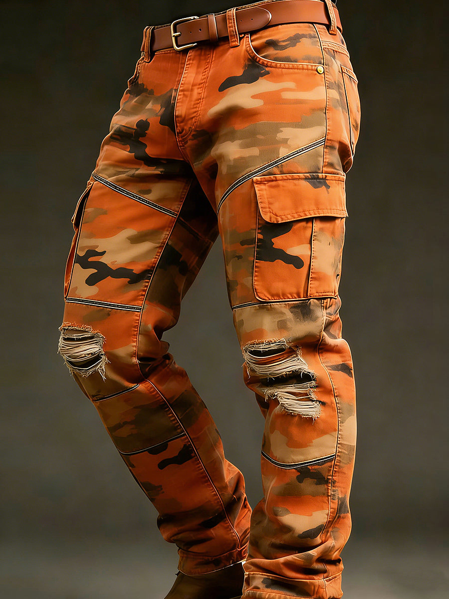 Men's Retro Vacation Business Art Print Casual Workwear Trousers