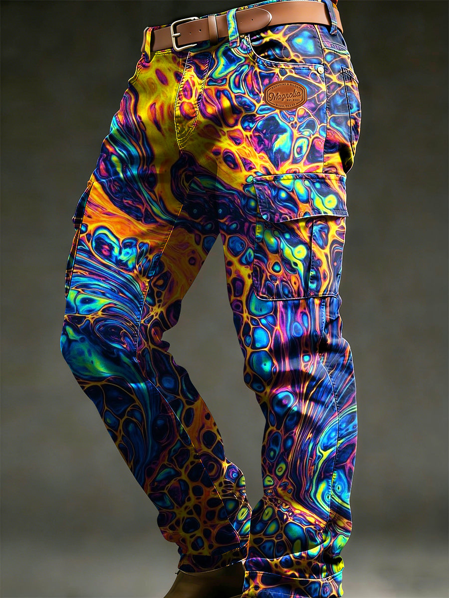 Men's Retro Vacation Business Psychedelic Art Print Casual Workwear Trousers