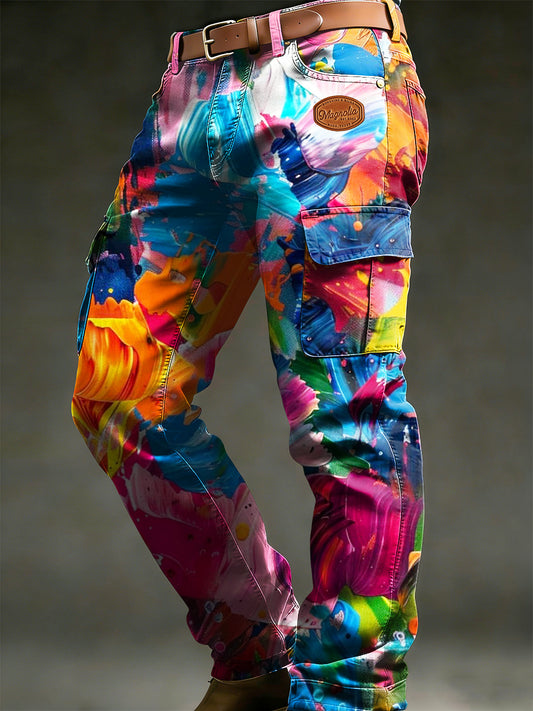 Men's Retro Vacation Business Psychedelic Art Print Casual Workwear Trousers