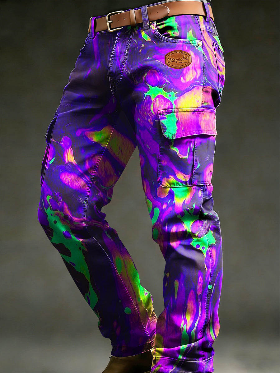 Men's Retro Vacation Business Psychedelic Art Print Casual Workwear Trousers