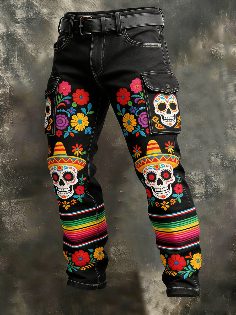 Men's Retro Vacation Business Art Print Casual Workwear Trousers