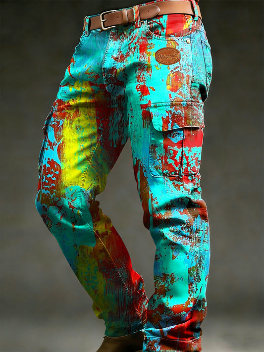 Men's Retro Vacation Business Psychedelic Art Print Casual Workwear Trousers