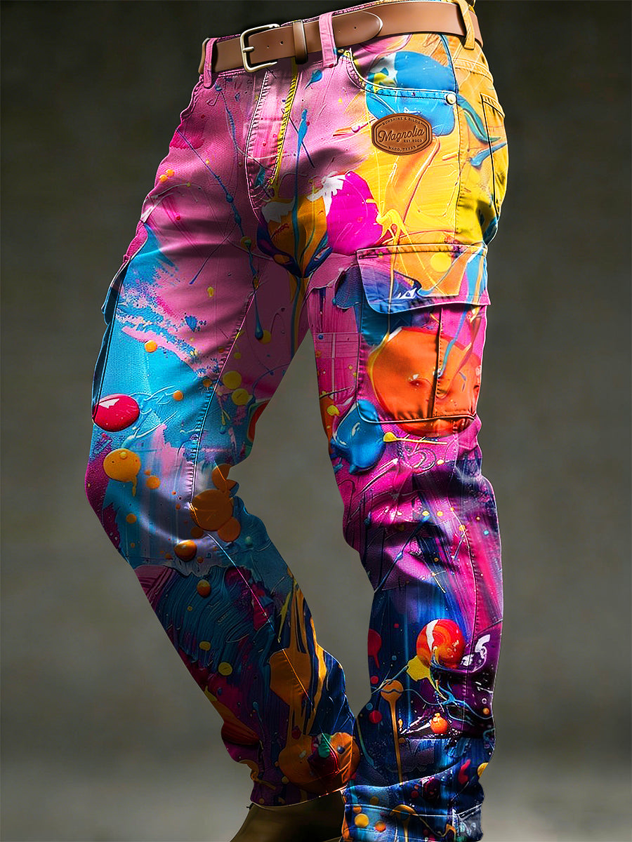 Men's Retro Vacation Business Psychedelic Art Print Casual Workwear Trousers