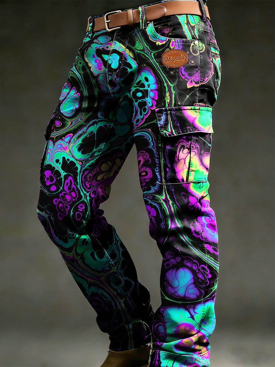 Men's Retro Vacation Business Psychedelic Art Print Casual Workwear Trousers