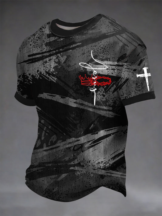 Retro-Inspired Abstract Ink-Washed Casual T-Shirt