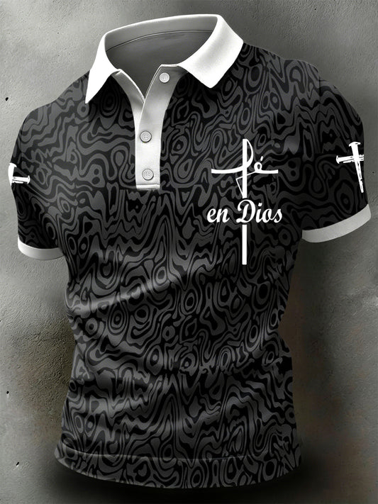 Retro-Style Cross-Pattern Casual Polo Shirt