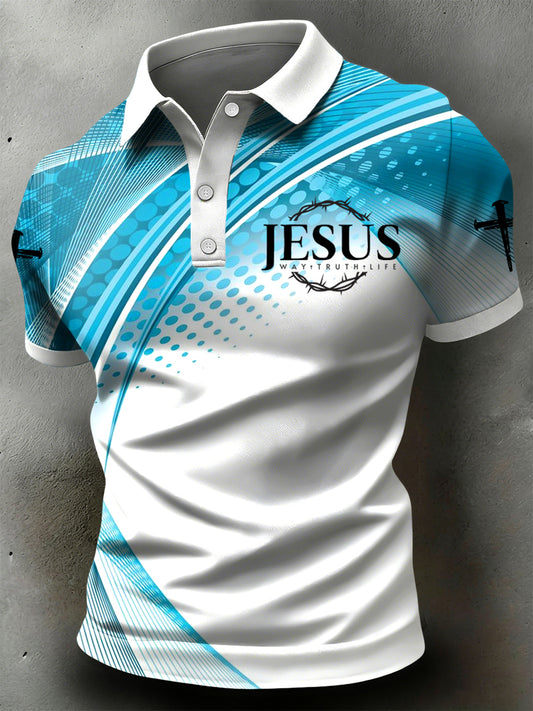 Retro-inspired Cross-Stripe Casual Polo Shirt