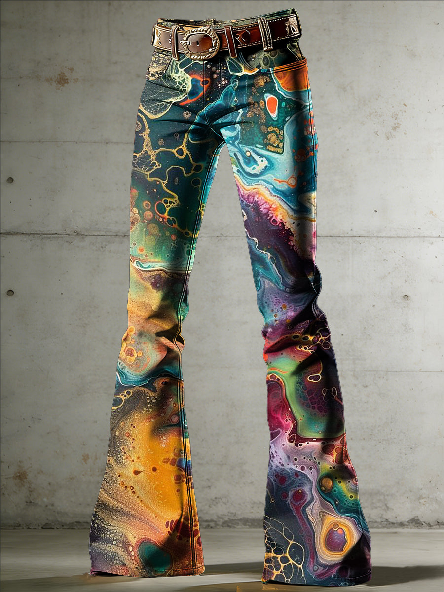 Women's Psychedelic Art Print Flared Trousers