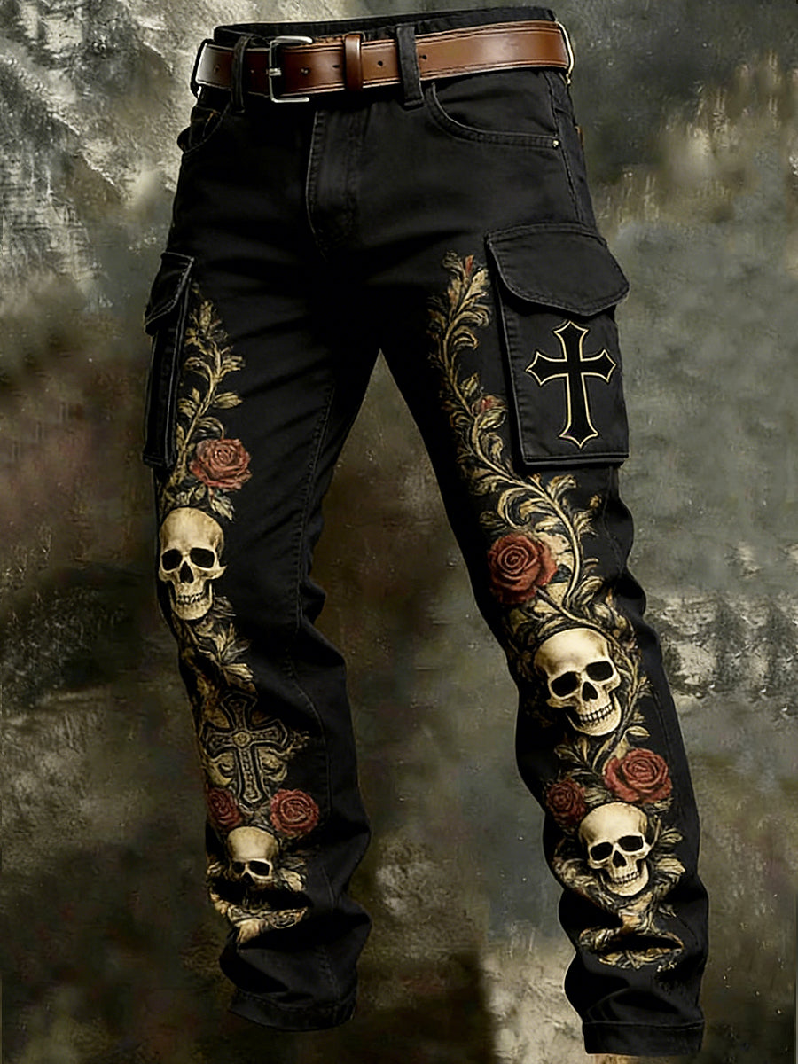 Men's Retro Vacation Business Skull Art Print Casual Workwear Trousers