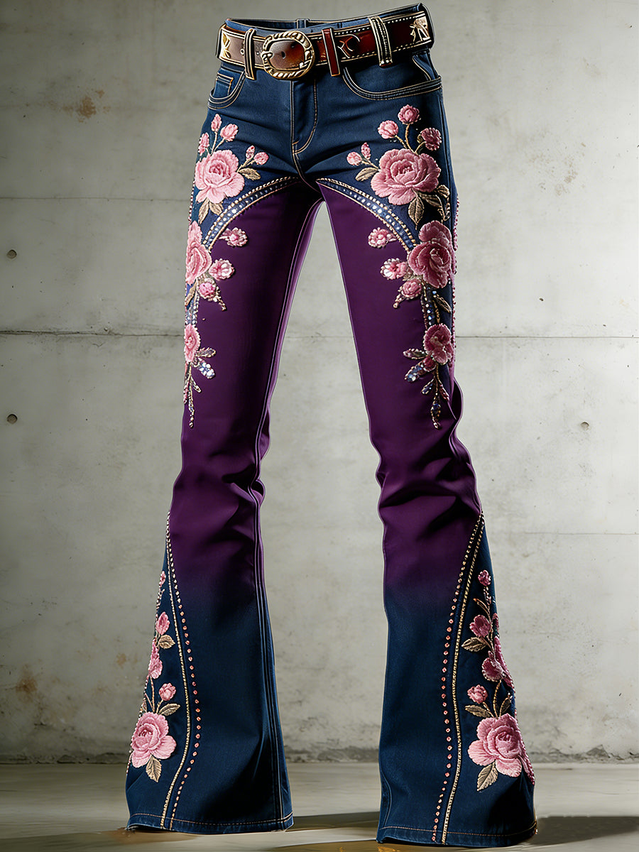 Women's Floral Art Print Flared Trousers