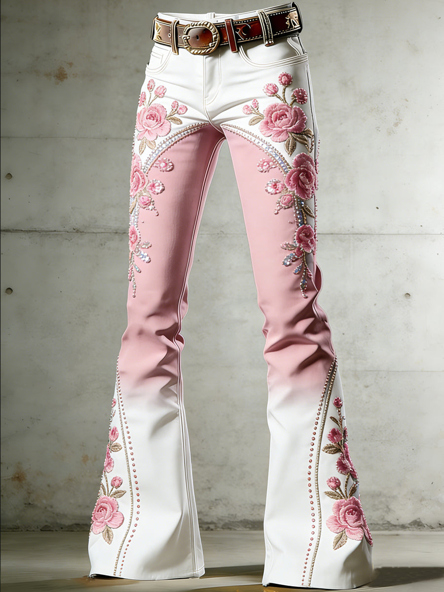 Women's Floral Art Print Flared Trousers