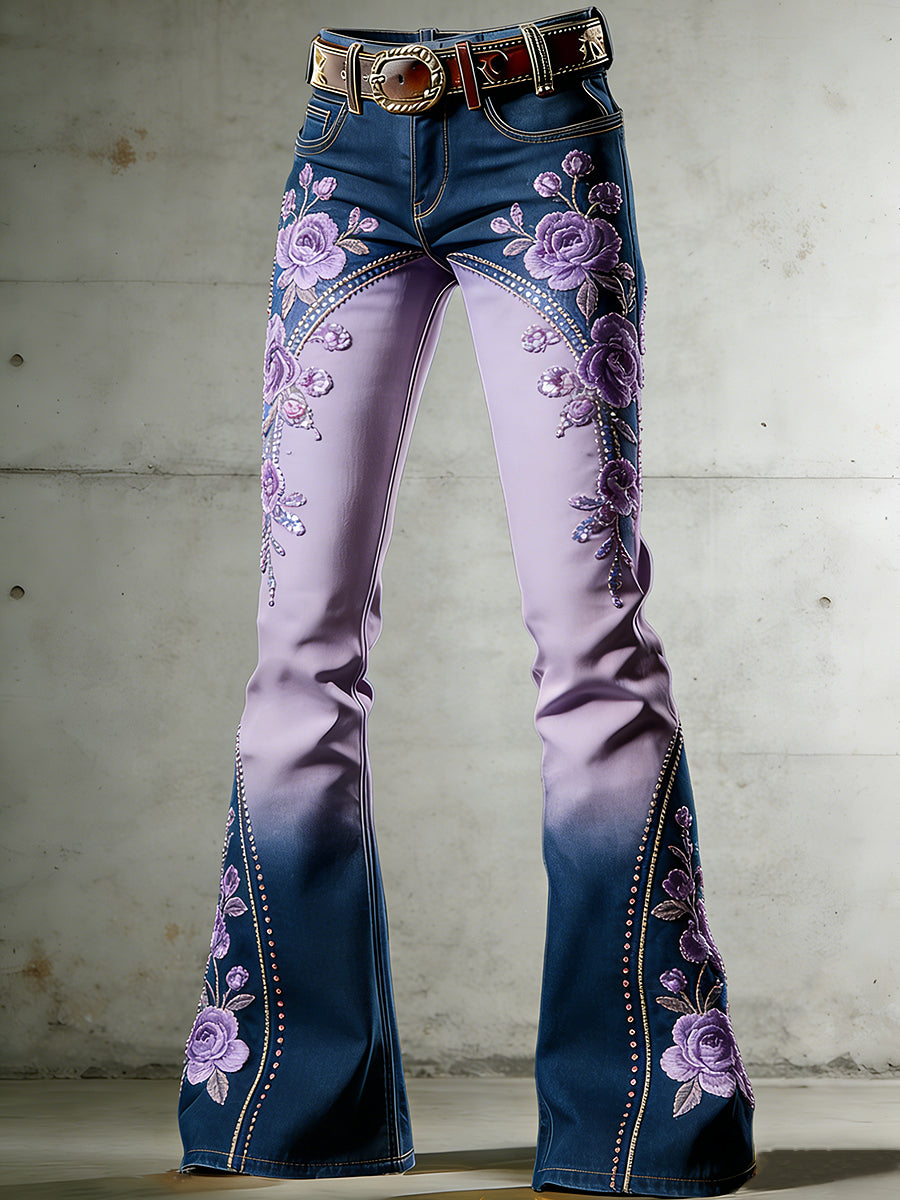 Women's Floral Art Print Flared Trousers