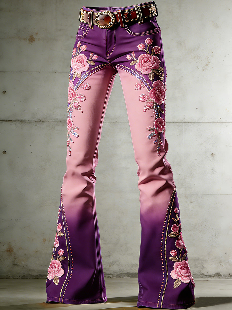Women's Floral Art Print Flared Trousers