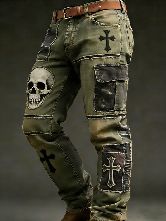Men's Retro Vacation Business Skull Art Print Casual Workwear Trousers