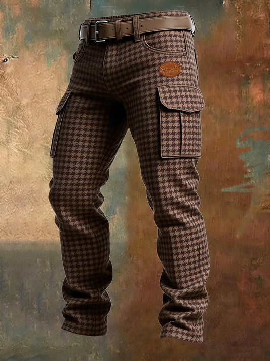 Men's Retro Vacation Business Houndstooth Art Print Casual Workwear Trousers