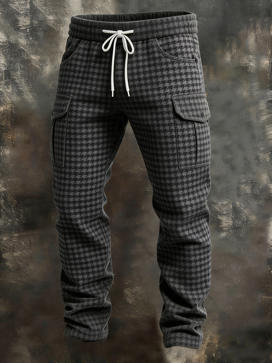 Men's Retro Vacation Business Houndstooth Art Print Casual Workwear Trousers
