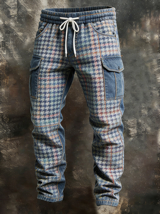 Men's Retro Vacation Business Houndstooth Art Print Casual Workwear Trousers
