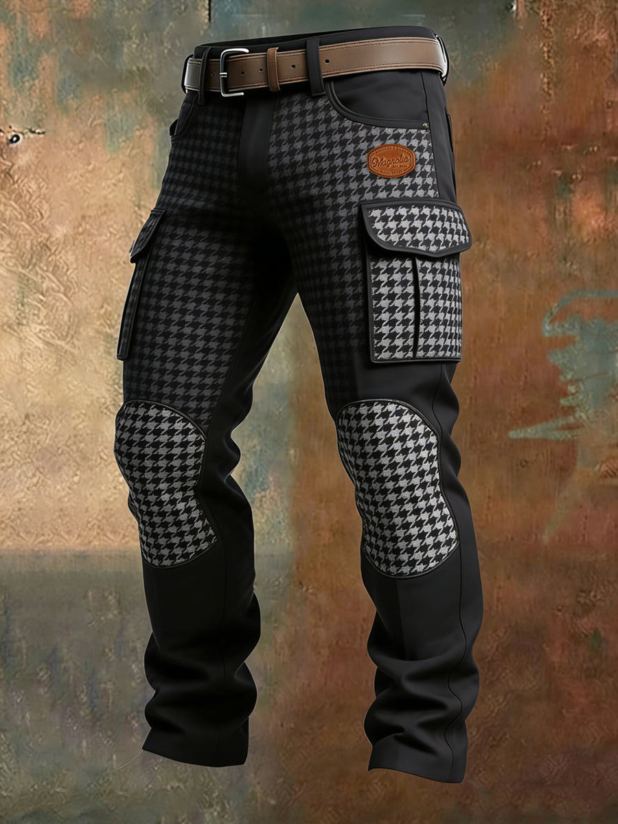 Men's Retro Vacation Business Houndstooth Art Print Casual Workwear Trousers
