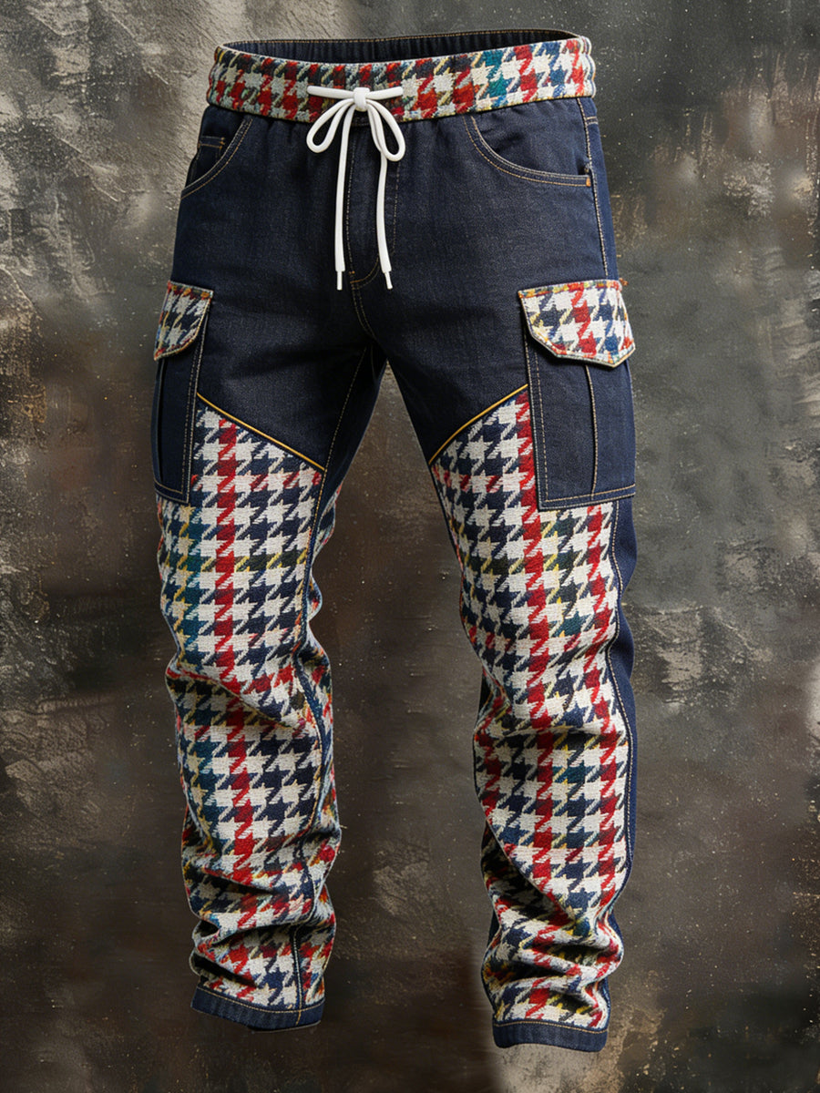 Men's Retro Vacation Business Houndstooth Art Print Casual Workwear Trousers